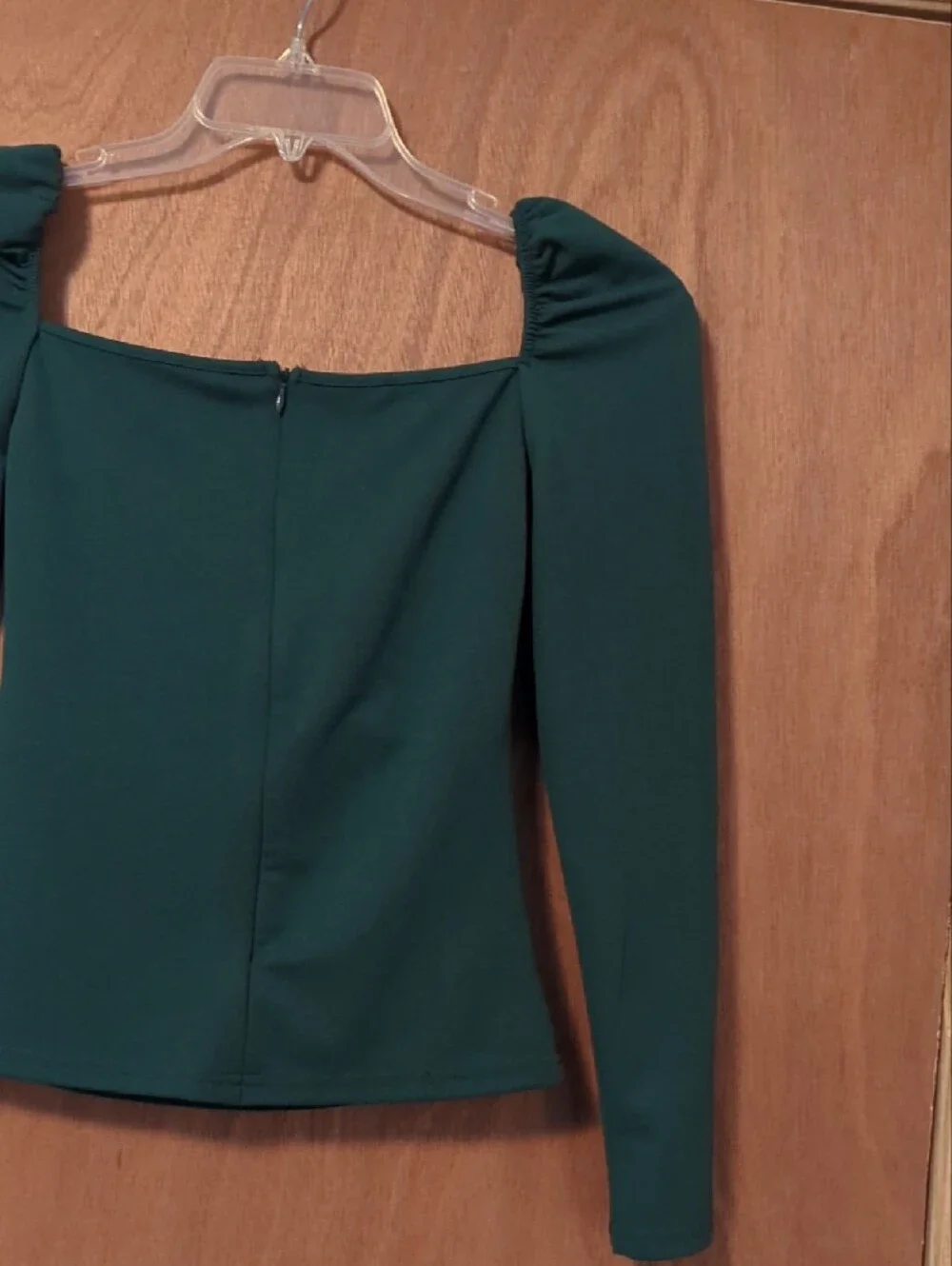 SHEIN Dark Green Long Sleeve Puff Shoulder Top